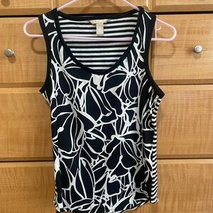 Banana Republic Black Sleeveless Top Floral Front Striped Back XS
